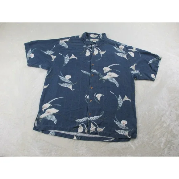 Tommy Bahama Shirt Mens Large Blue Floral Silk Button Up Casual * - Picture 2 of 11